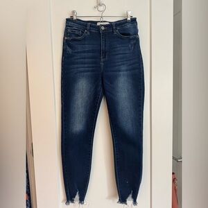 KanCan Dark Indigo High-Rise Frayed Hem Skinny Jeans